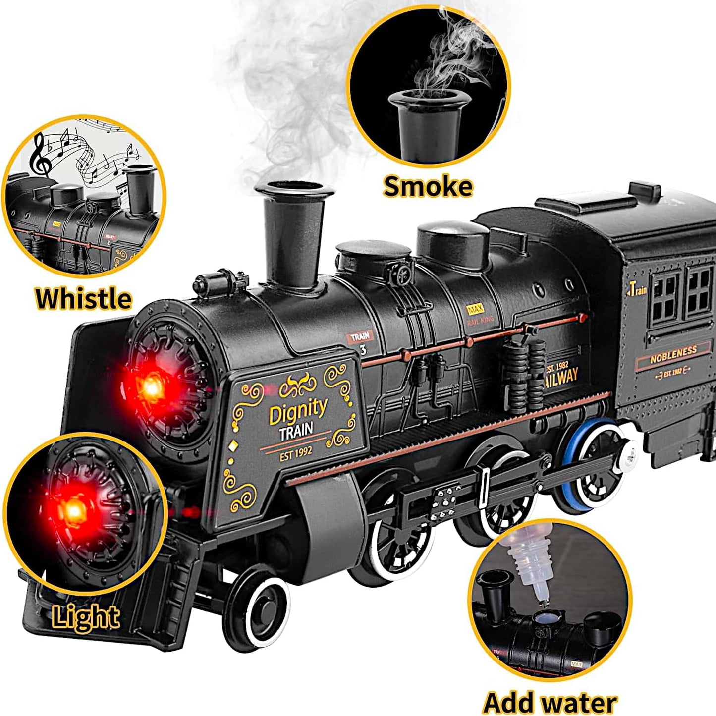 Metal Classic Train Set, Christmas Tree Decoration Electric Railway Track Toy, Alloy Steam Locomotive Cargo Carriage, Smoke Sound Light Effect, Kids Boys Girls Gifts Adult Collection Model