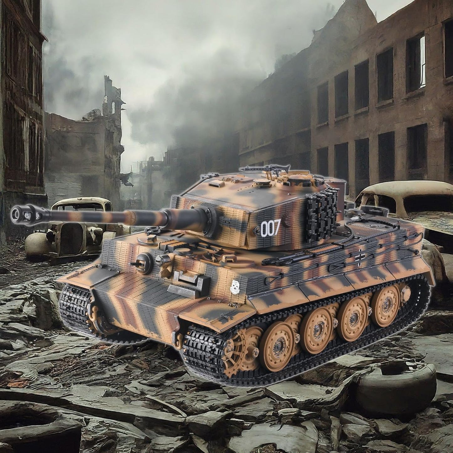 German Tiger I Heavy Tank, 1/24 Infrared IR Combat Panzer RTR 2.4Ghz RC Armored Vehicle, Taigen 3841-11-L-C Late Version Airbrush Paint, Sound Light Recoil WWII Military Model, Camouflage