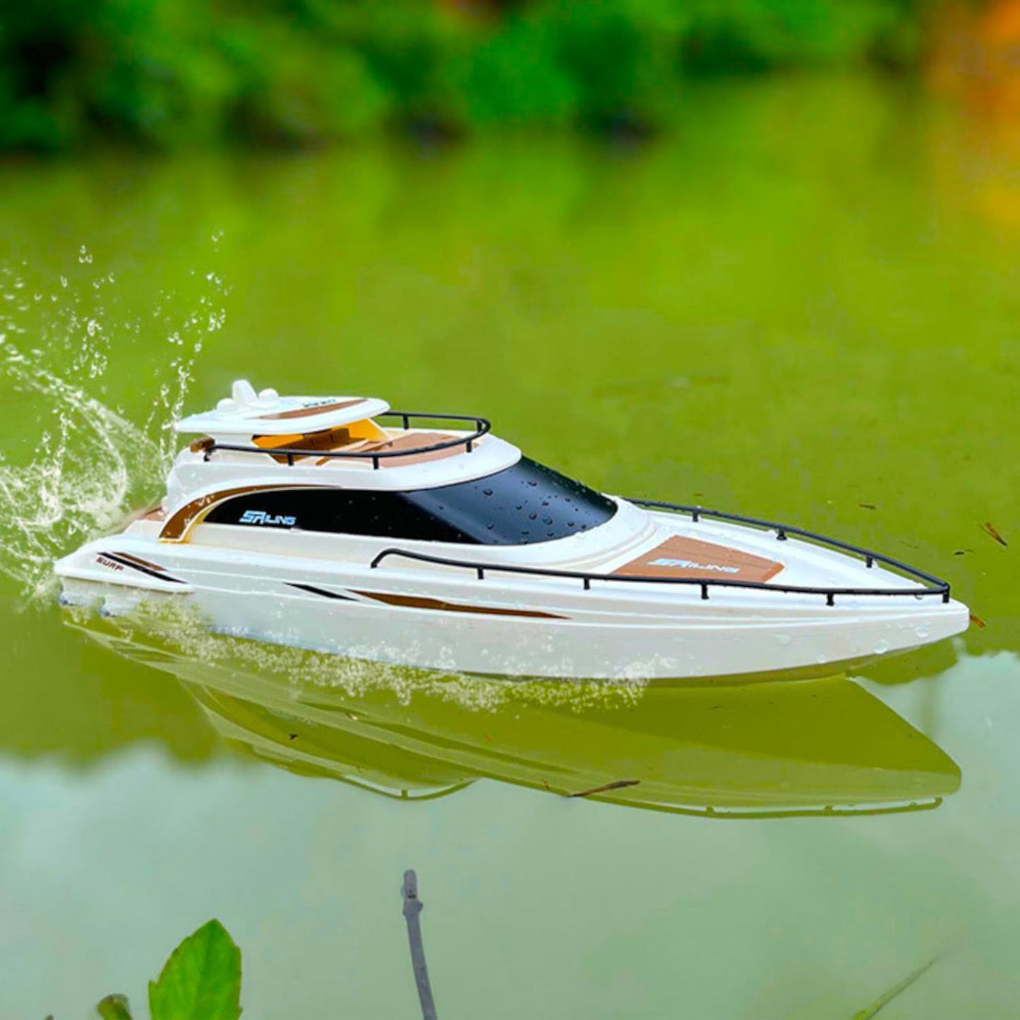 Luxury Modern Yacht, 1/28 RC Boat, 2.4Ghz Radio Remote Control 15” Sailing Cruise, Pool Lake Pond Dual Motors 15kmph Speed Ship, Deluxe Gifts Adults Water Fun Voyage