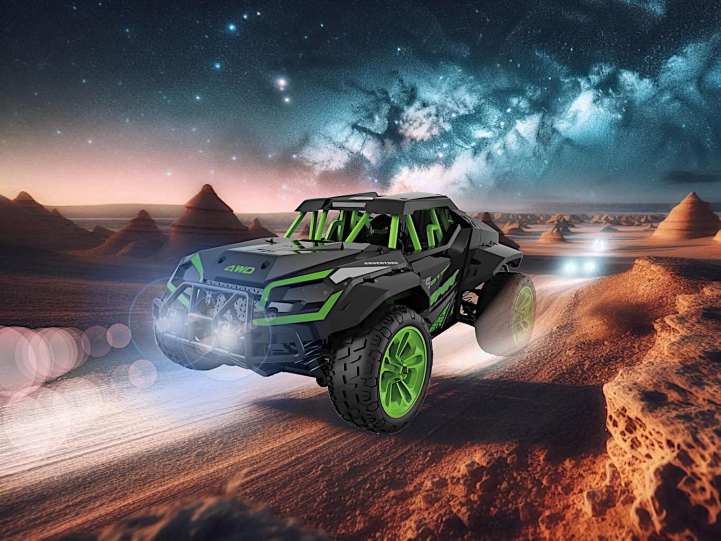 1/16 RC Off-Road 4WD Buggy, Radio Remote Control Racing Speed 25kmph Sports Vehicle, 12” All Terrain Toy LED UTV Adventure Truck with Spare Tire Perfect for Birthday and Christmas Gifts