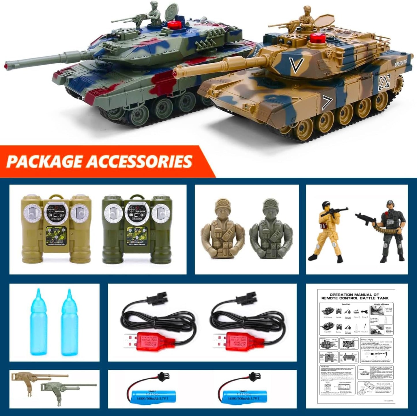 2-set IR-Combat Tanks, US M1A2 Abrams vs. German Leopard 2A6, 1/24 RC Armored Fighting Vehicle, 2.4Ghz Infrared-battle Demo-Play, Smoke Sound Light Recoil Toy, Kids Gift Army MBT Military Model