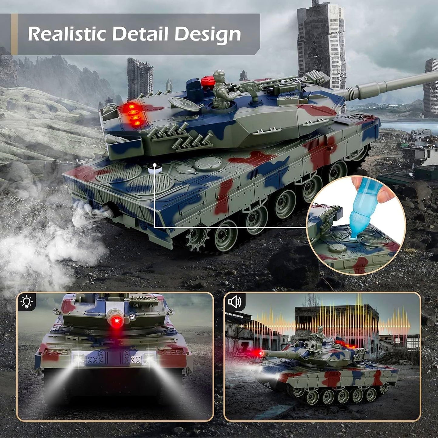 2-set IR-Combat Tanks, US M1A2 Abrams vs. German Leopard 2A6, 1/24 RC Armored Fighting Vehicle, 2.4Ghz Infrared-battle Demo-Play, Smoke Sound Light Recoil Toy, Kids Gift Army MBT Military Model