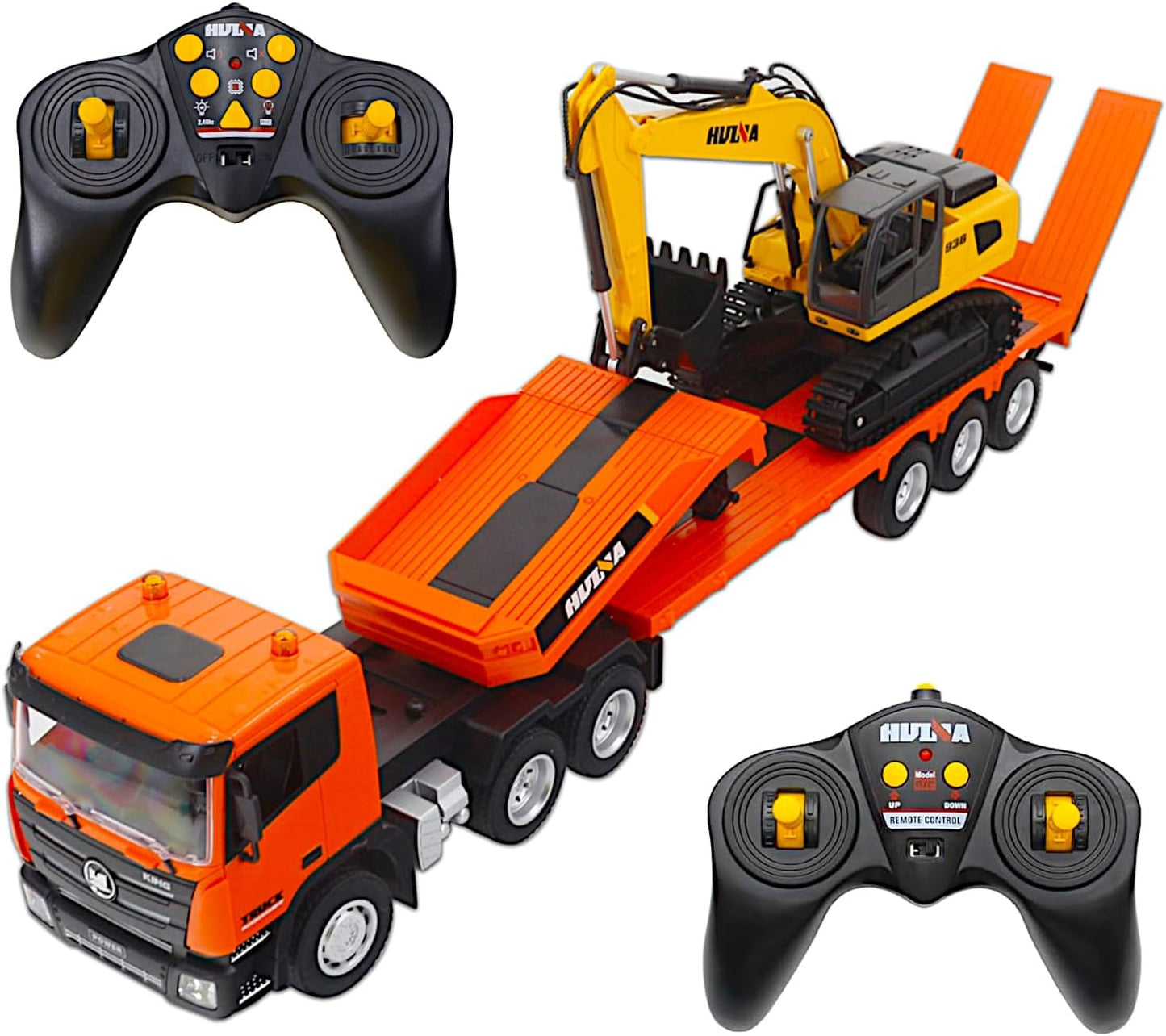 2-Set Alloy RC Truck Crawler Excavator 1/24, 9CH Semi-Trailer, 6CH Track Construction Engine Vehicle, Sound Lights Metal Visor Toy, 2.4G Radio Control Tractor Play, Kid Boy Gift Adult Hobby
