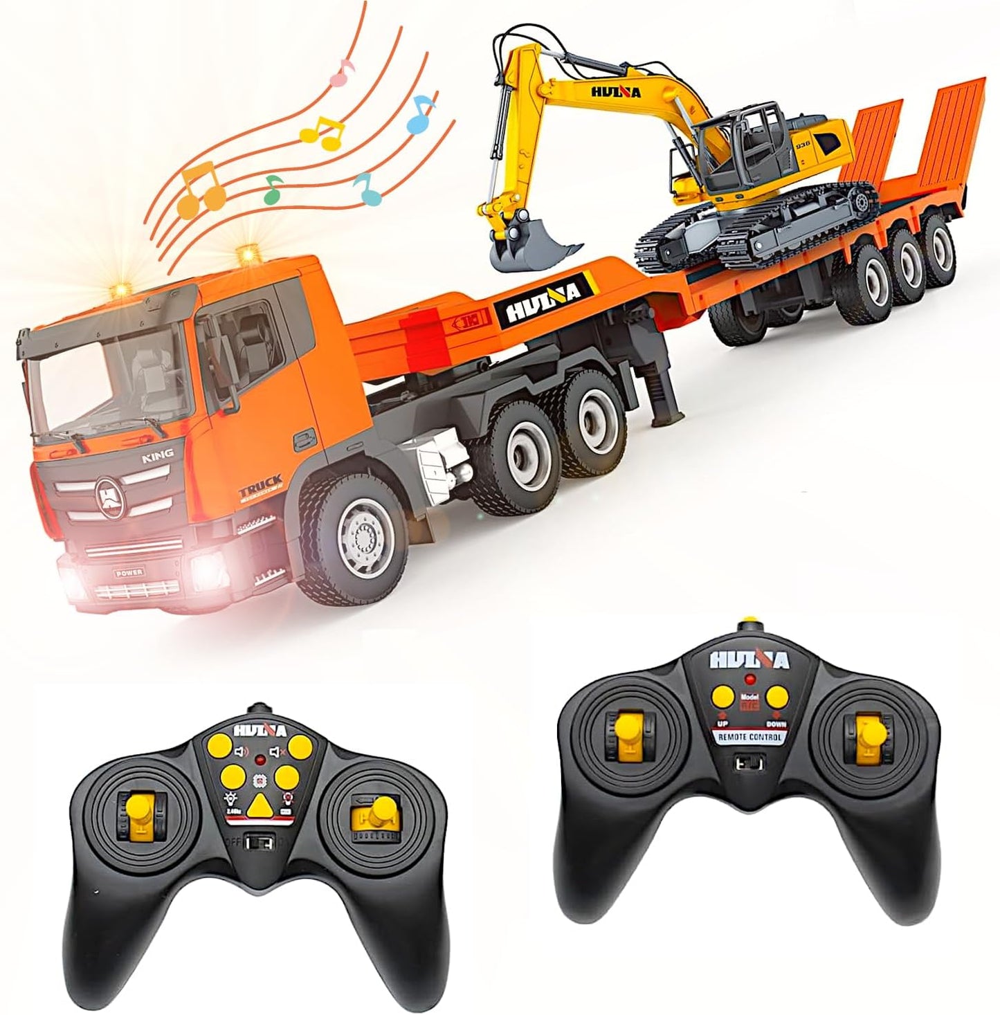 2-Set Alloy RC Truck Crawler Excavator 1/24, 9CH Semi-Trailer, 6CH Track Construction Engine Vehicle, Sound Lights Metal Visor Toy, 2.4G Radio Control Tractor Play, Kid Boy Gift Adult Hobby