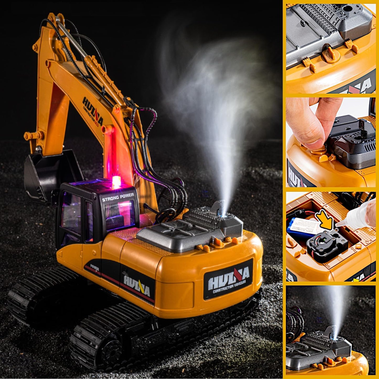 21CH Alloy RC Track Excavator 1/14, Steam Crawler Metal Bucket Construction Vehicle Model, Smoke Sound Lights, 2.4G Radio Control Truck Toy, Demo Play Civil Engine, Kid Boy Gift Adult Hobby