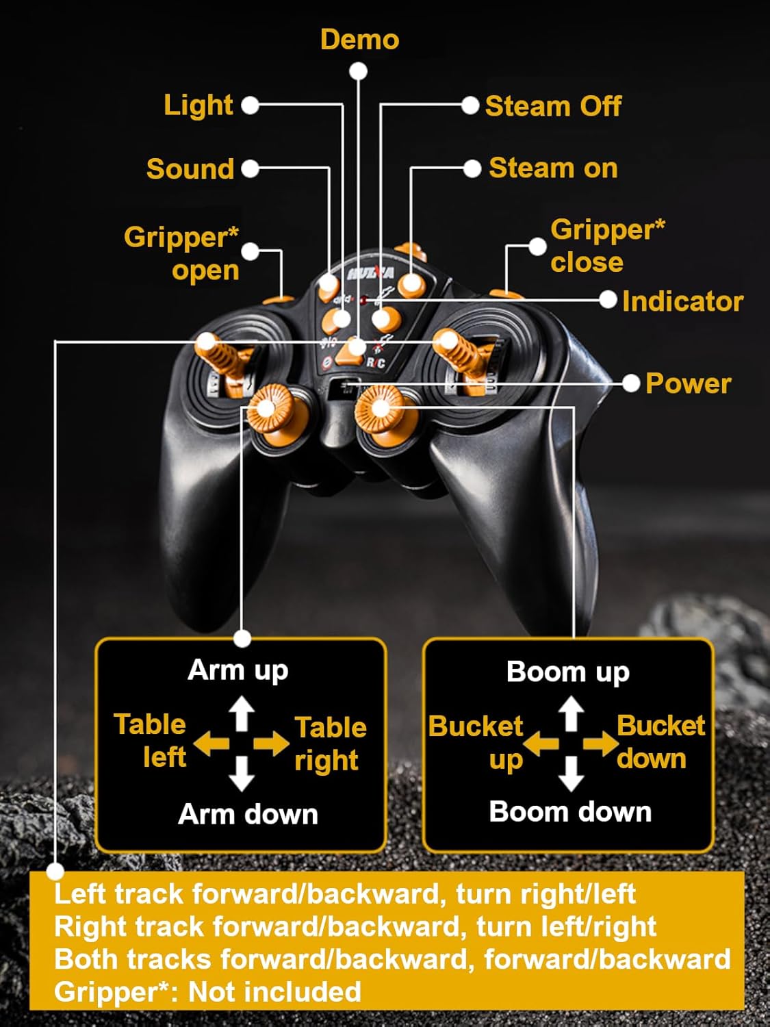 21CH Alloy RC Track Excavator 1/14, Steam Crawler Metal Bucket Construction Vehicle Model, Smoke Sound Lights, 2.4G Radio Control Truck Toy, Demo Play Civil Engine, Kid Boy Gift Adult Hobby