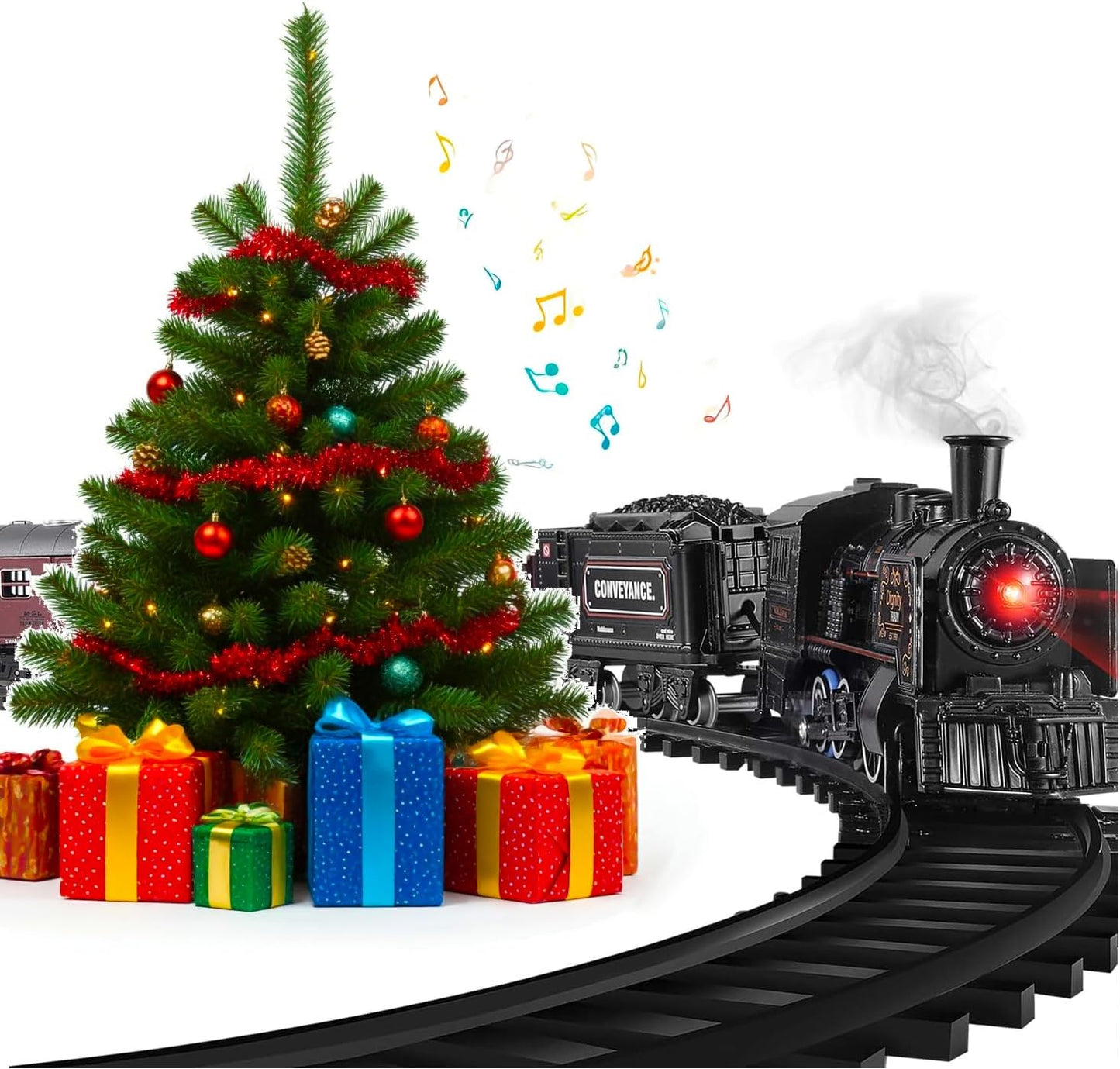 Metal Classic Train Set, Christmas Tree Decoration Electric Railway Track Toy, Alloy Steam Locomotive Cargo Carriage, Smoke Sound Light Effect, Kids Boys Girls Gifts Adult Collection Model