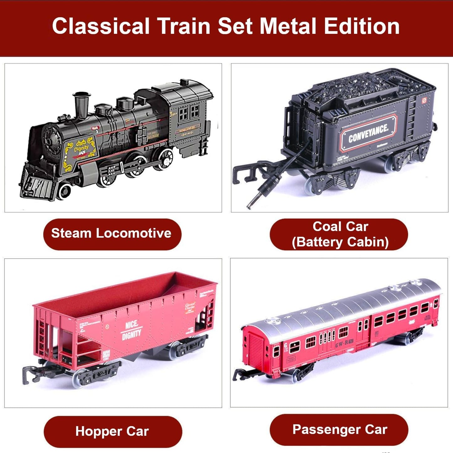 Metal Classic Train Set, Christmas Tree Decoration Electric Railway Track Toy, Alloy Steam Locomotive Cargo Carriage, Smoke Sound Light Effect, Kids Boys Girls Gifts Adult Collection Model