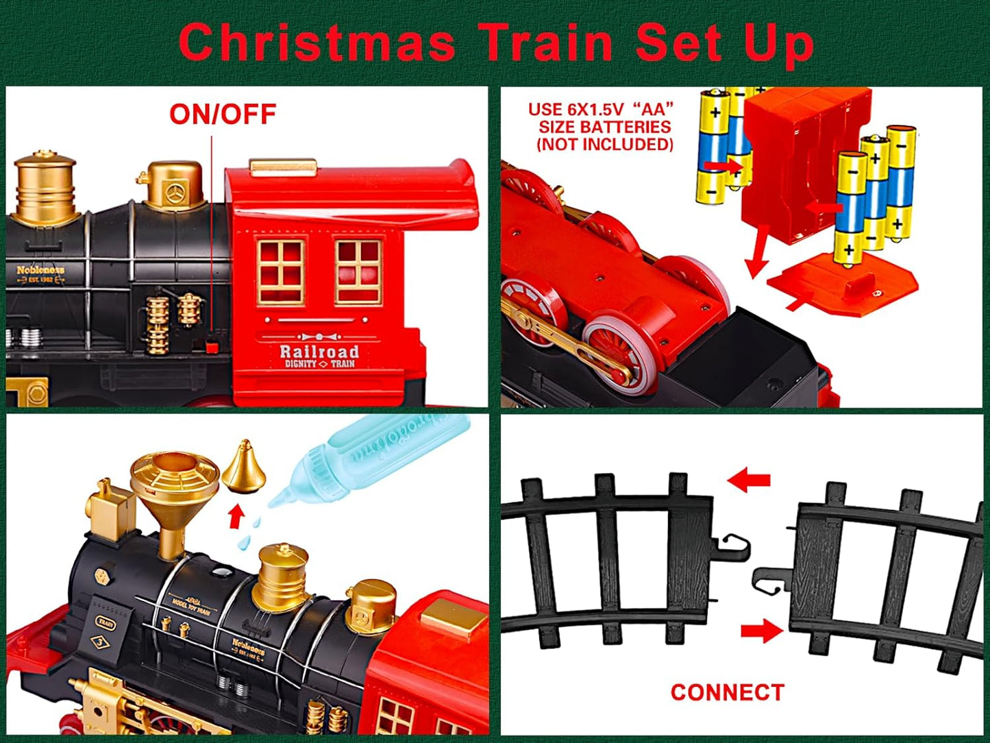 Large Retro Steam Train Set, Christmas Deco Tree Rail Tracks Electric Toy, Locomotive Tender Passenger Cargo, Smoke Sound Light Play, Kids Boys Girls Model Gift Adult Classic Collection