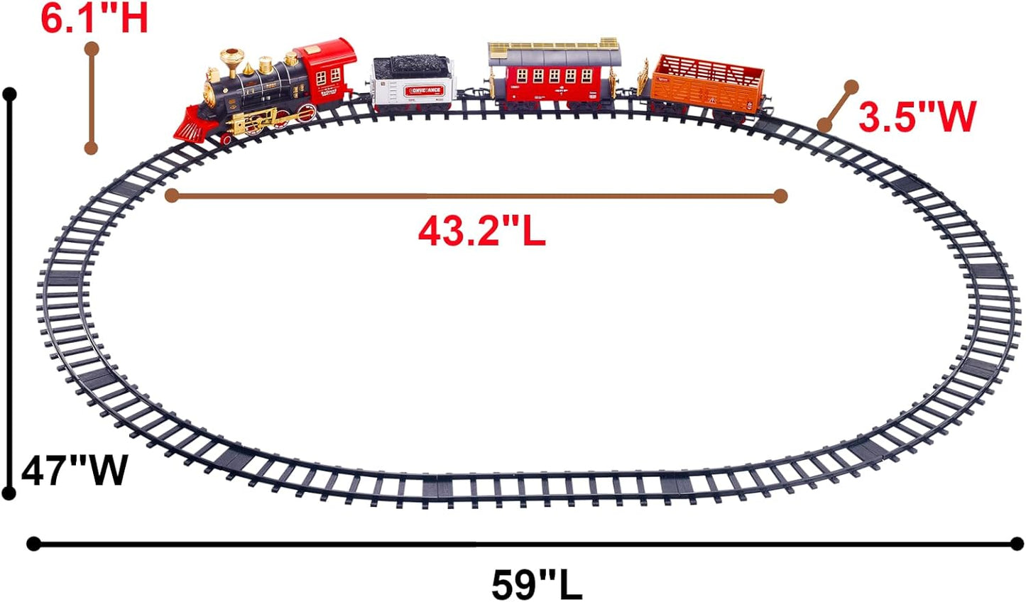 Large Retro Steam Train Set, Christmas Deco Tree Rail Tracks Electric Toy, Locomotive Tender Passenger Cargo, Smoke Sound Light Play, Kids Boys Girls Model Gift Adult Classic Collection