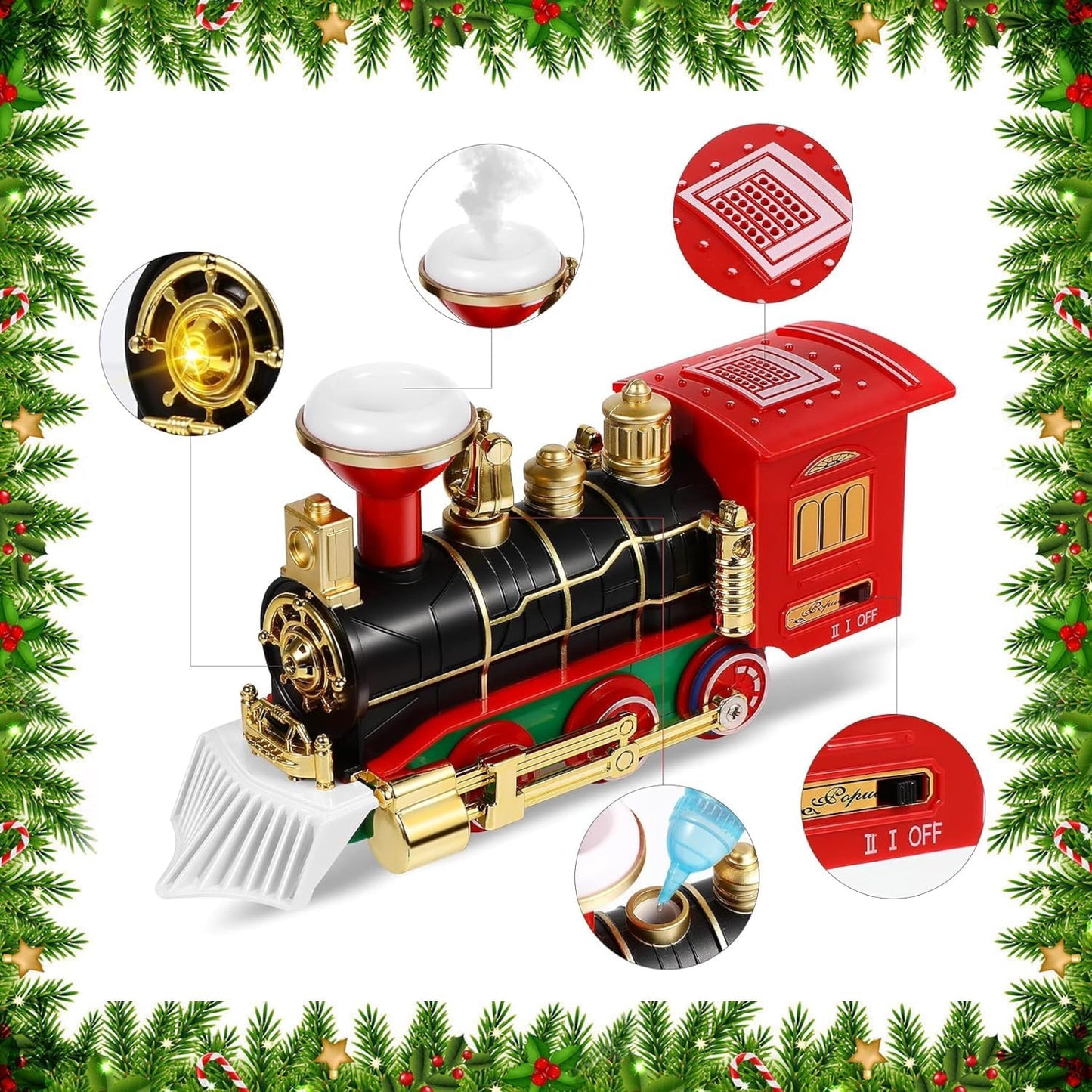 Christmas Hanging Train Set, On Tree Tracks Underneath Railway, Retro Locomotive Tender Lounge Santa-Carriage, Smoke Sound Light, Kids Electric Toy Model, Classic Gift Holiday Decor