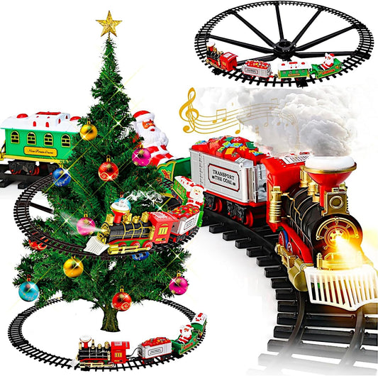Christmas Hanging Train Set, On Tree Tracks Underneath Railway, Retro Locomotive Tender Lounge Santa-Carriage, Smoke Sound Light, Kids Electric Toy Model, Classic Gift Holiday Decor