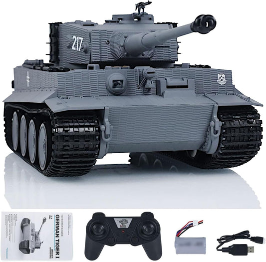 German Tiger I Heavy Tank, 1/24 Infrared IR Combat Panzer RTR 2.4Ghz RC Armored Vehicle, Taigen 3841-11-M Standard Paintless Middle Version, Sound Light Recoil WWII Military Model, Gray
