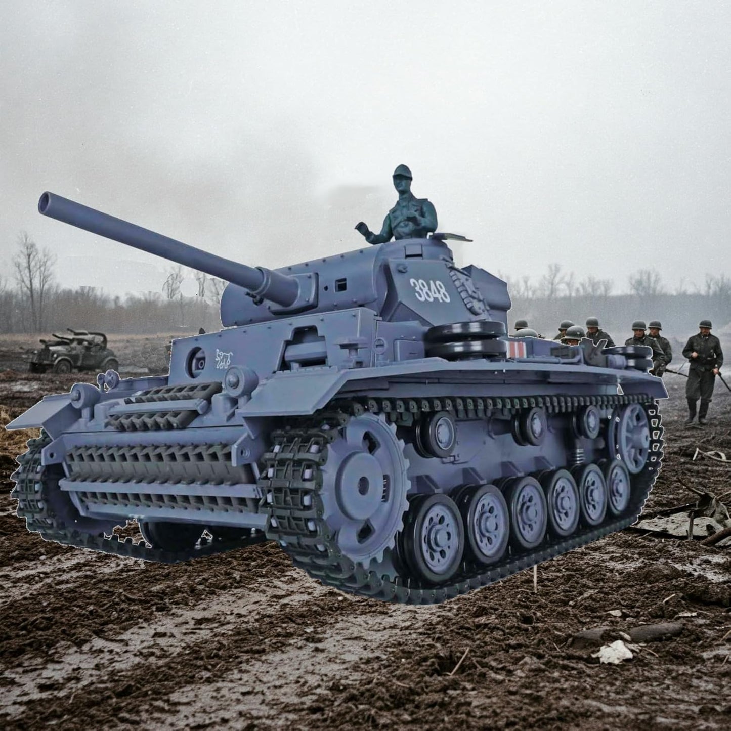 Panzer III Ausf.L German Light Tank, 1/16 RTR RC Armored Fighting Vehicle, Heng Long 3848 S Edition P Version, Airsoft Battle Infrared Combat, Smoke Sound Light Recoil WWII Military Model