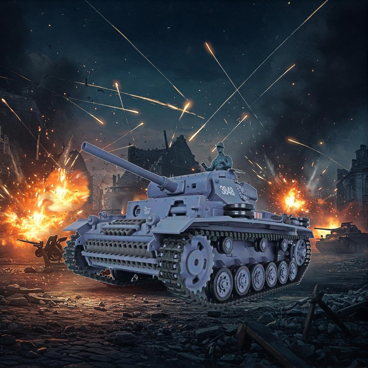 Panzer III Ausf.L German Light Tank, 1/16 RTR RC Armored Fighting Vehicle, Heng Long 3848 S Edition P Version, Airsoft Battle Infrared Combat, Smoke Sound Light Recoil WWII Military Model