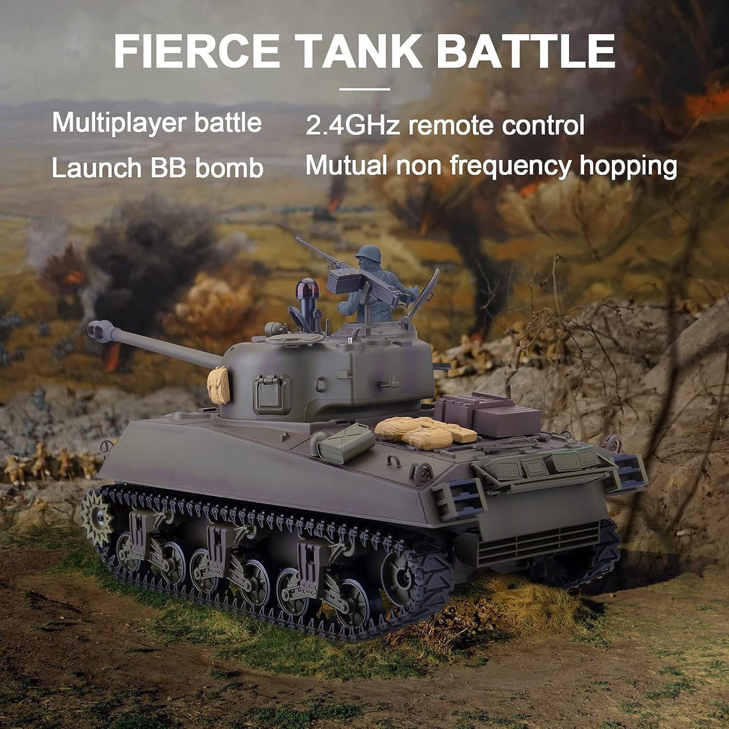 Sherman M4A3 US Medium Tank, 1/16 Scale RTR RC Military Vehicle, Heng Long 3898 Standard Edition P Version, Airsoft BB Battle Infrared IR Fight, Simulate Smoke Sound Light Recoil Model