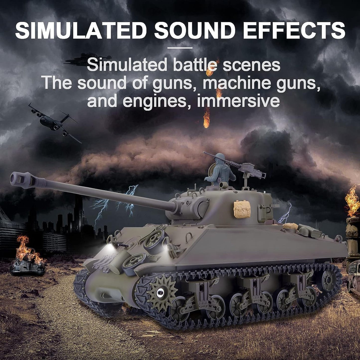 Sherman M4A3 US Medium Tank, 1/16 Scale RTR RC Military Vehicle, Heng Long 3898 Standard Edition P Version, Airsoft BB Battle Infrared IR Fight, Simulate Smoke Sound Light Recoil Model