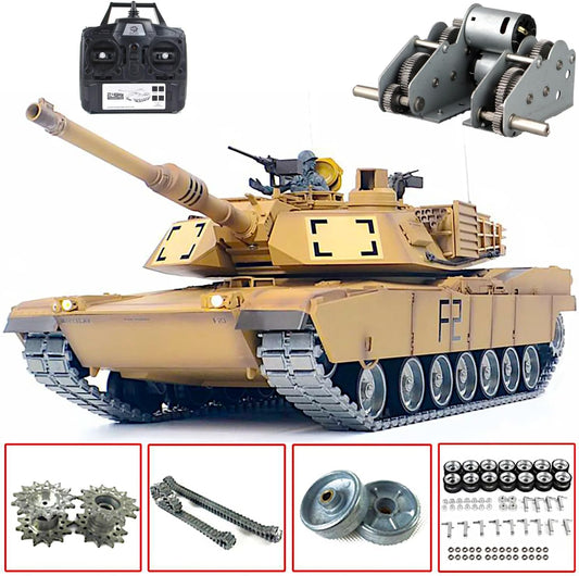 Abrams M1A2 US Tank, 1/16 RC Military Model, Heng Long 3918 PRO Edition Upgrade Steel Gear Track Suspension Sprocket Idler Road Wheel, Airsoft Infrared Combat, Smoke Sound Light Recoil