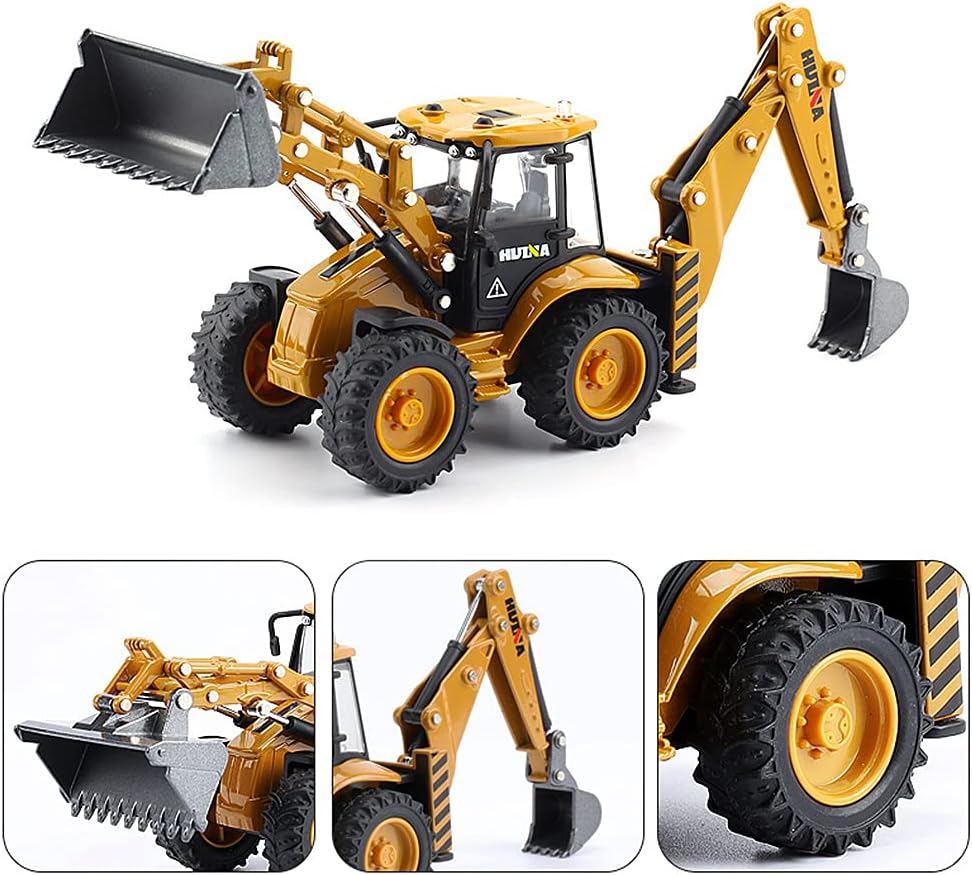 Diecast 1/50 Backhoe Loader, Metal Bucket Excavator, Alloy Bulldozer Tractor, Action Toy Scale Wheel Engineering Construction Truck Model, Kids Boys STEM Gift Adult Vehicle Collection