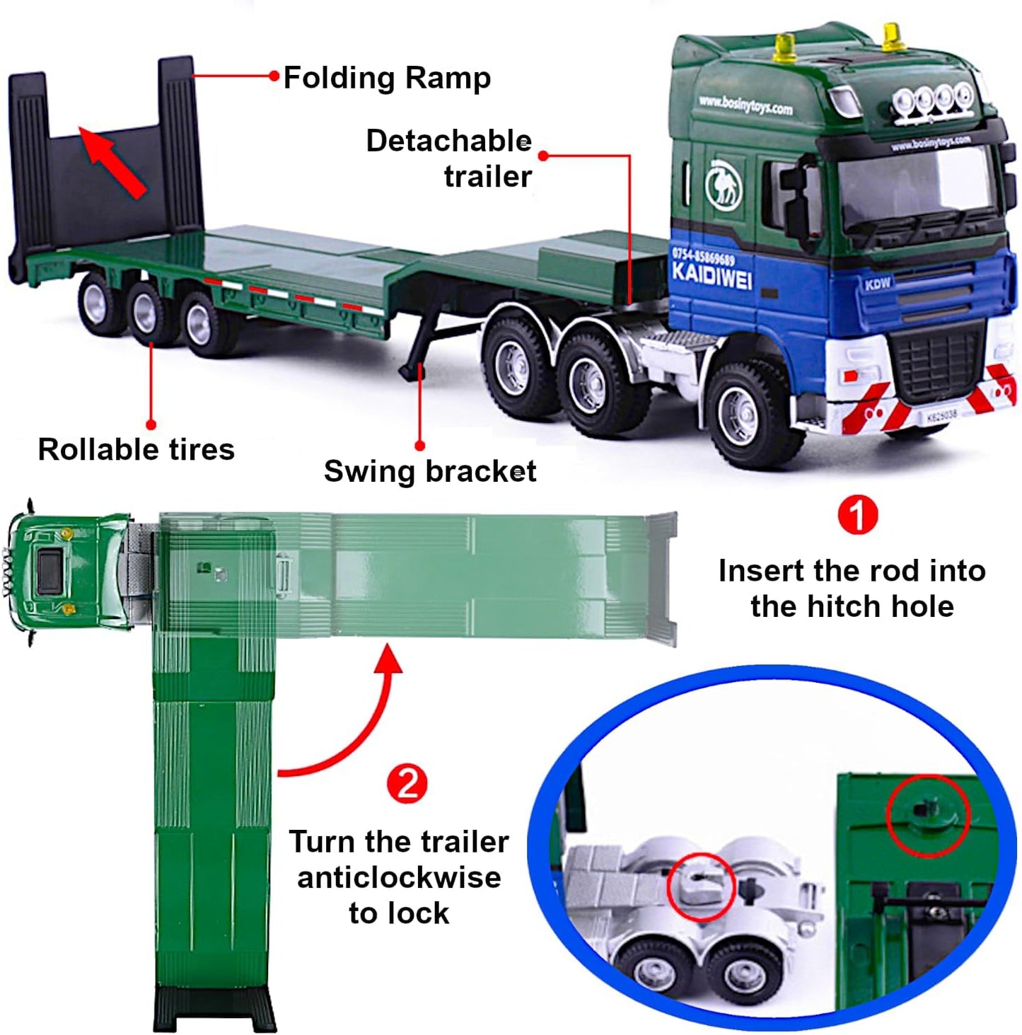 Diecast 2pcs Alloy Forge Construction Vehicle Play Set 1/50, Semi-Truck Trailer, Crawler Excavator, Metal Tractor Model, Action Toy Track Backhoe Loader, STEM Gifts Adult Hobby