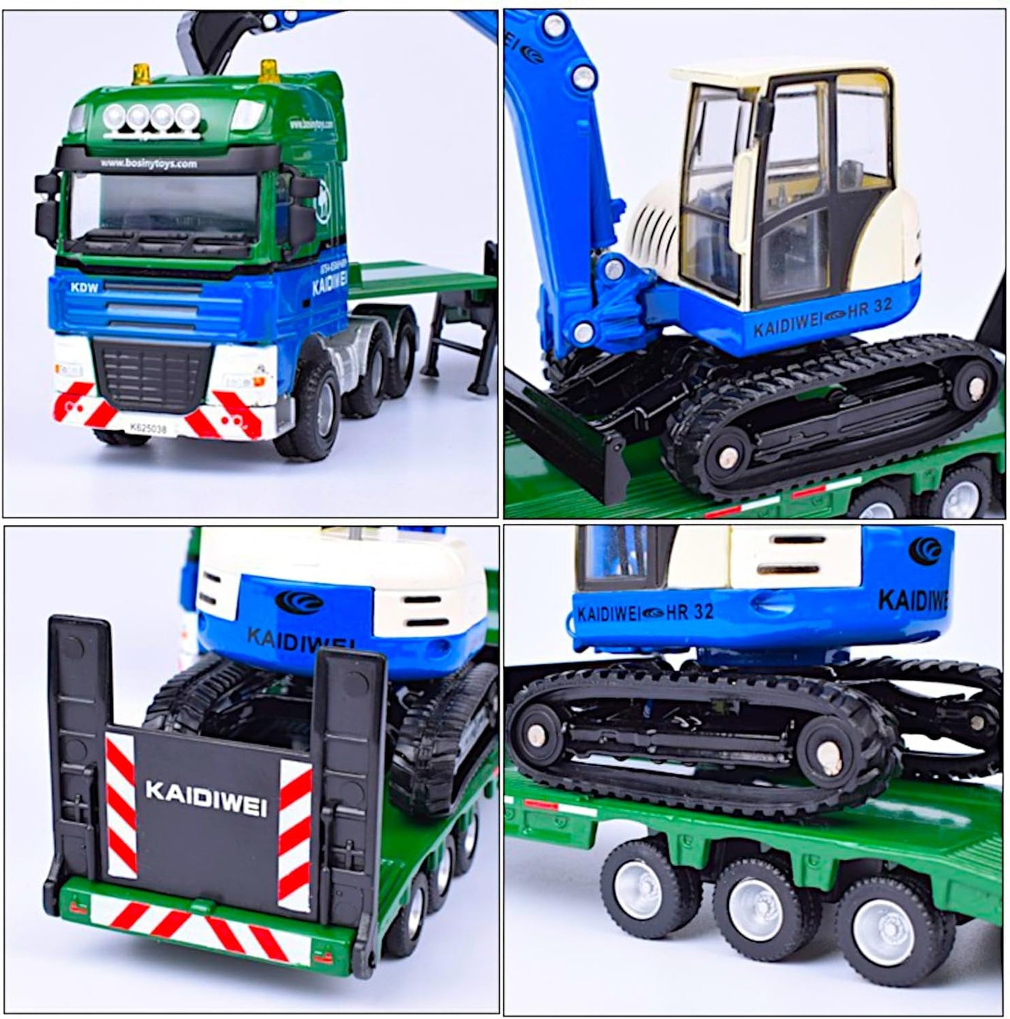 Diecast 2pcs Alloy Forge Construction Vehicle Play Set 1/50, Semi-Truck Trailer, Crawler Excavator, Metal Tractor Model, Action Toy Track Backhoe Loader, STEM Gifts Adult Hobby