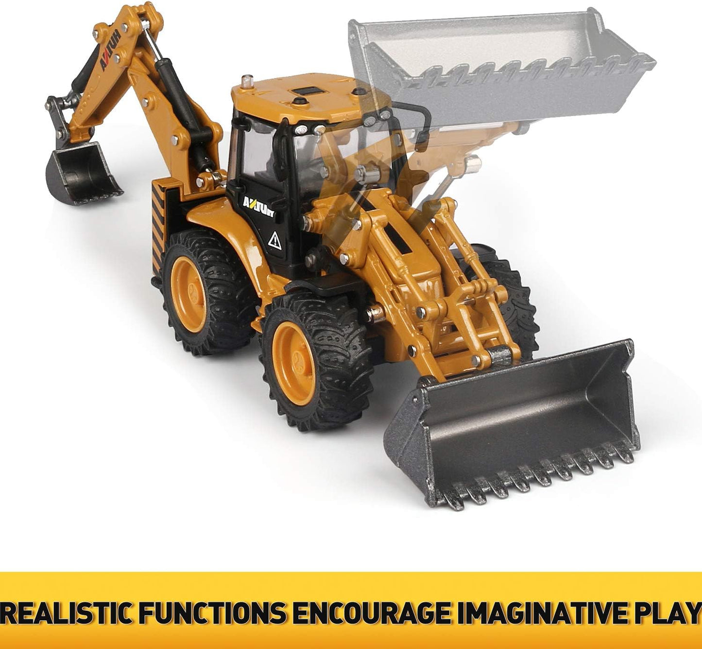 Diecast 1/50 Backhoe Loader, Metal Bucket Excavator, Alloy Bulldozer Tractor, Action Toy Scale Wheel Engineering Construction Truck Model, Kids Boys STEM Gift Adult Vehicle Collection