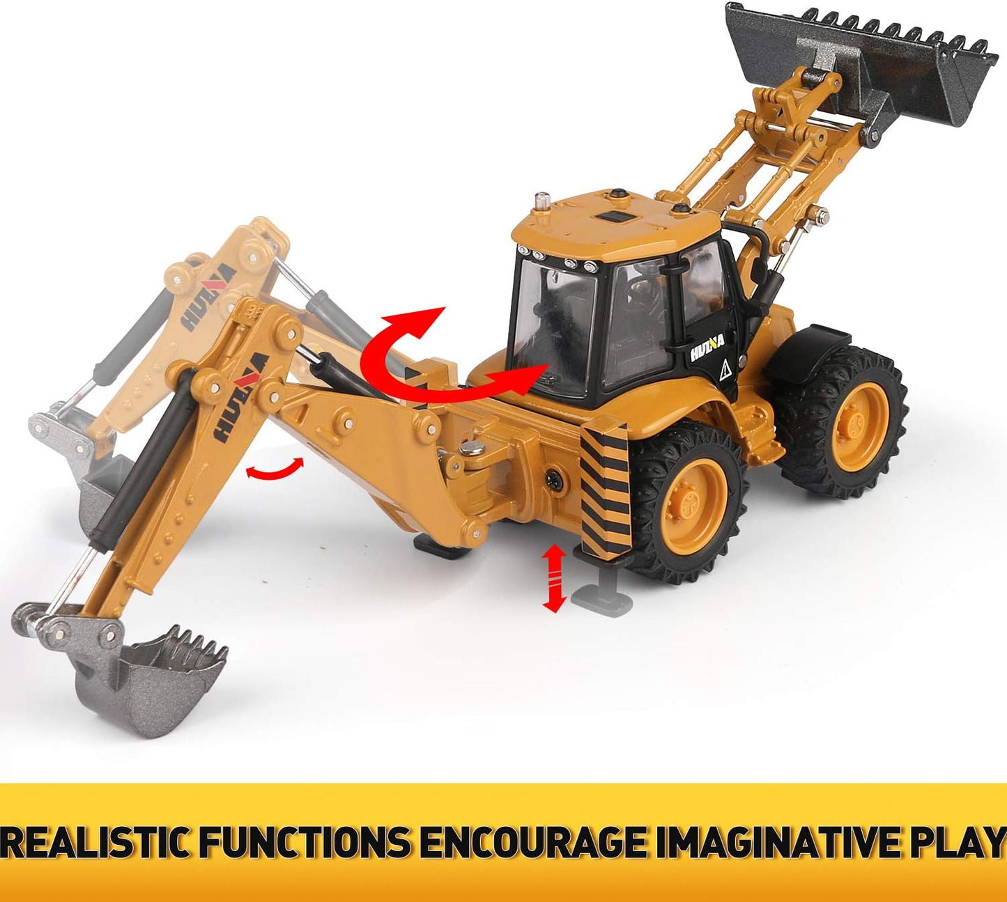 Diecast 1/50 Backhoe Loader, Metal Bucket Excavator, Alloy Bulldozer Tractor, Action Toy Scale Wheel Engineering Construction Truck Model, Kids Boys STEM Gift Adult Vehicle Collection