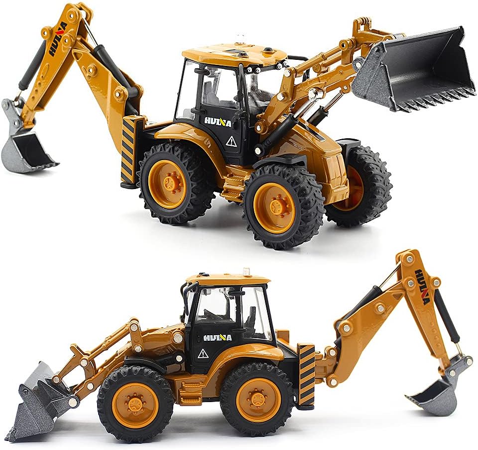 Diecast 1/50 Backhoe Loader, Metal Bucket Excavator, Alloy Bulldozer Tractor, Action Toy Scale Wheel Engineering Construction Truck Model, Kids Boys STEM Gift Adult Vehicle Collection