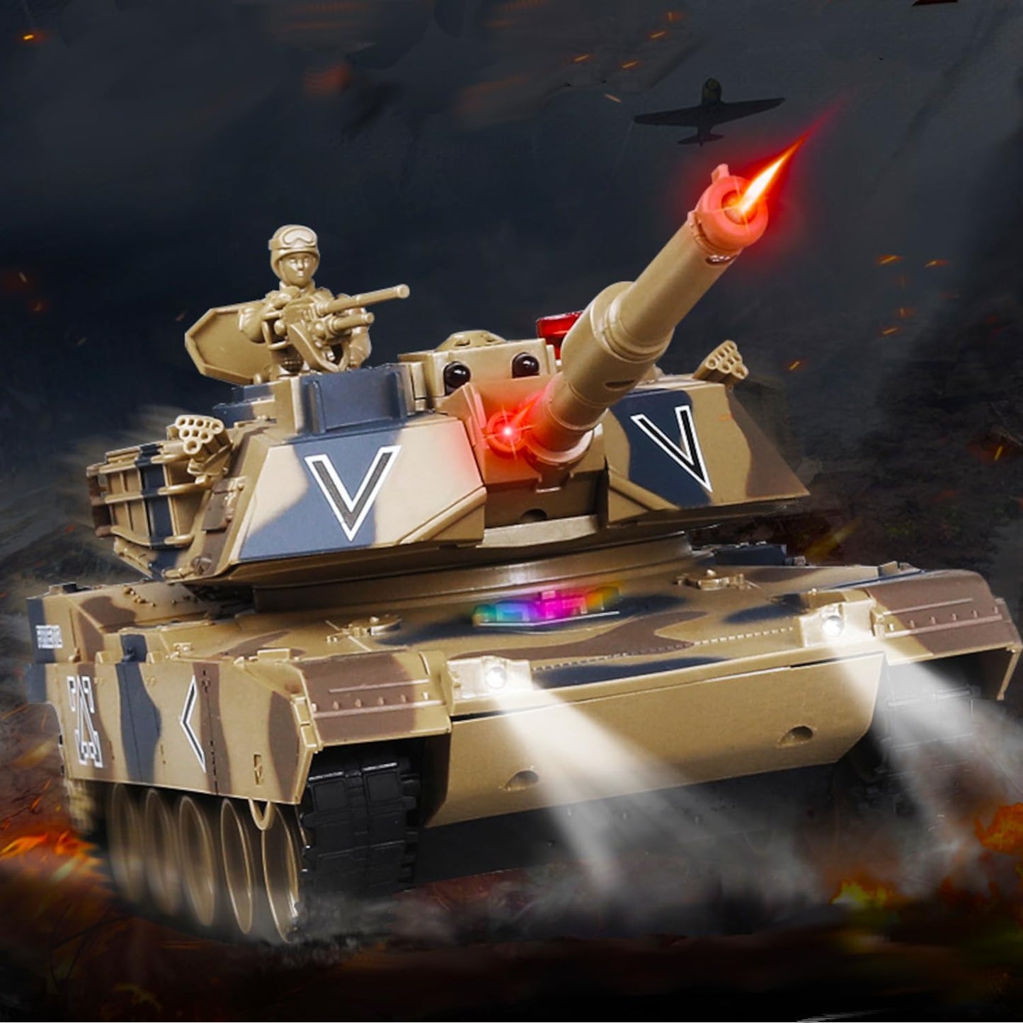 US Army M1A2 Abrams Main Battle Tank, 1/24 RTR RC Armored Fighting Vehicle, 2.4Ghz Infrared-Combat Demo-Play, Smoke Sound Light Recoil Toy, Kids Gift Adult MBT Military Model, Desert Camo