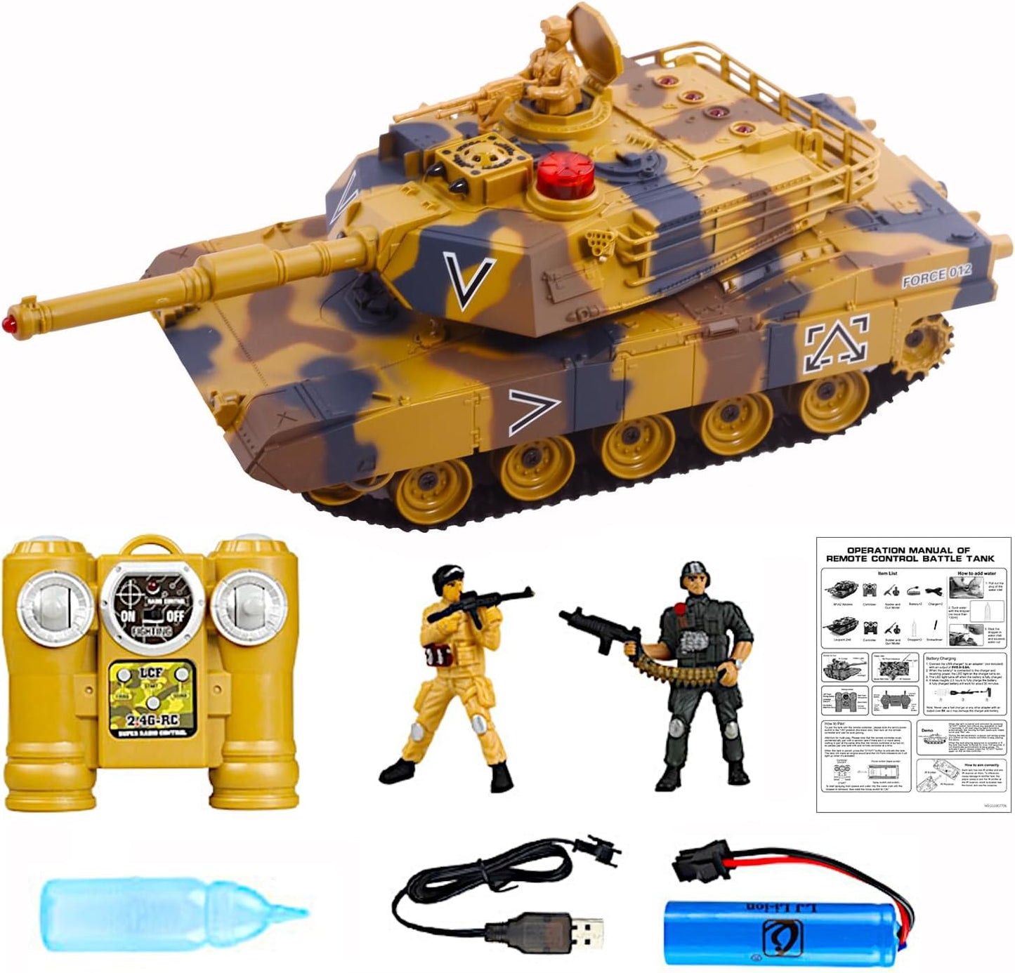 US Army M1A2 Abrams Main Battle Tank, 1/24 RTR RC Armored Fighting Vehicle, 2.4Ghz Infrared-Combat Demo-Play, Smoke Sound Light Recoil Toy, Kids Gift Adult MBT Military Model, Desert Camo