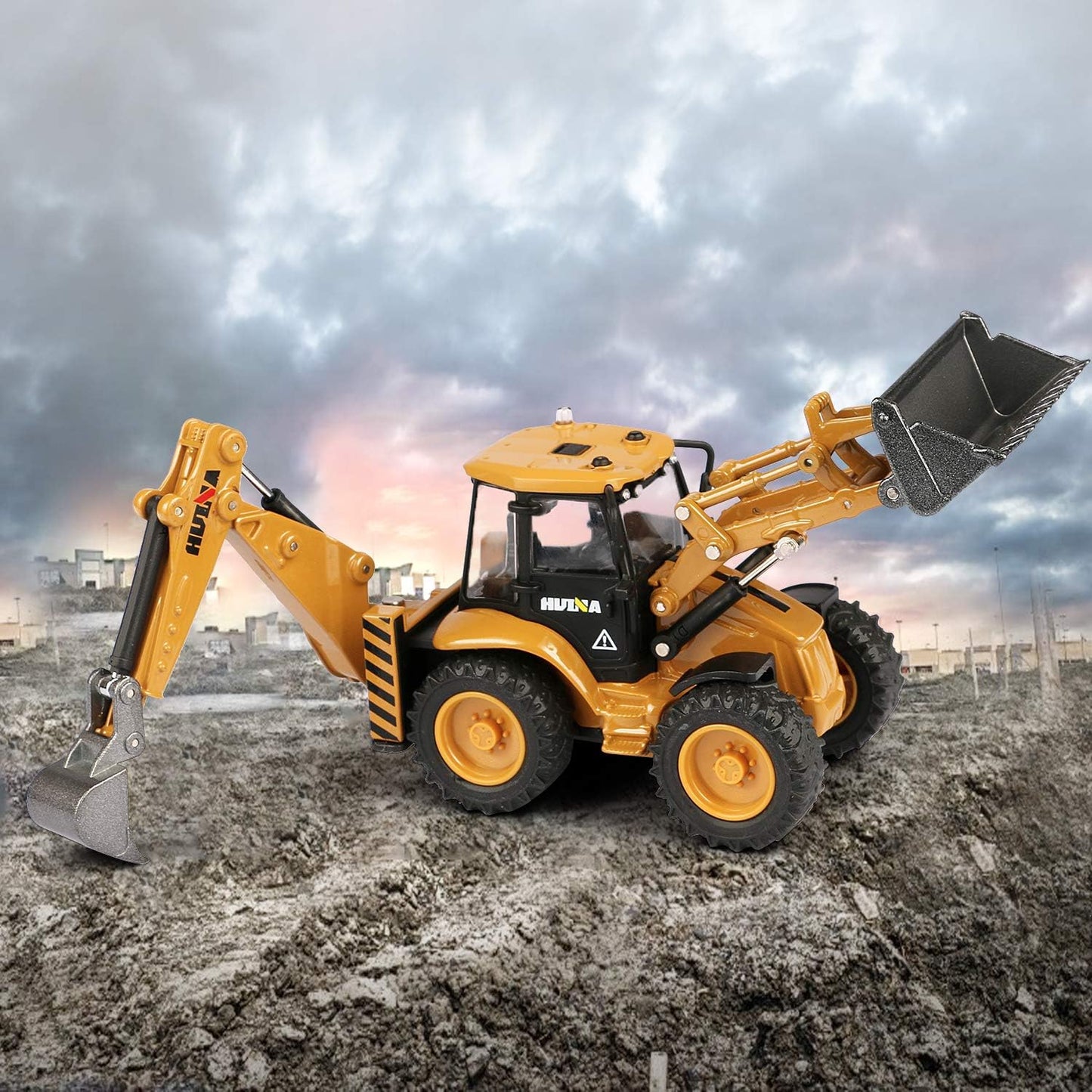 Diecast 1/50 Backhoe Loader, Metal Bucket Excavator, Alloy Bulldozer Tractor, Action Toy Scale Wheel Engineering Construction Truck Model, Kids Boys STEM Gift Adult Vehicle Collection