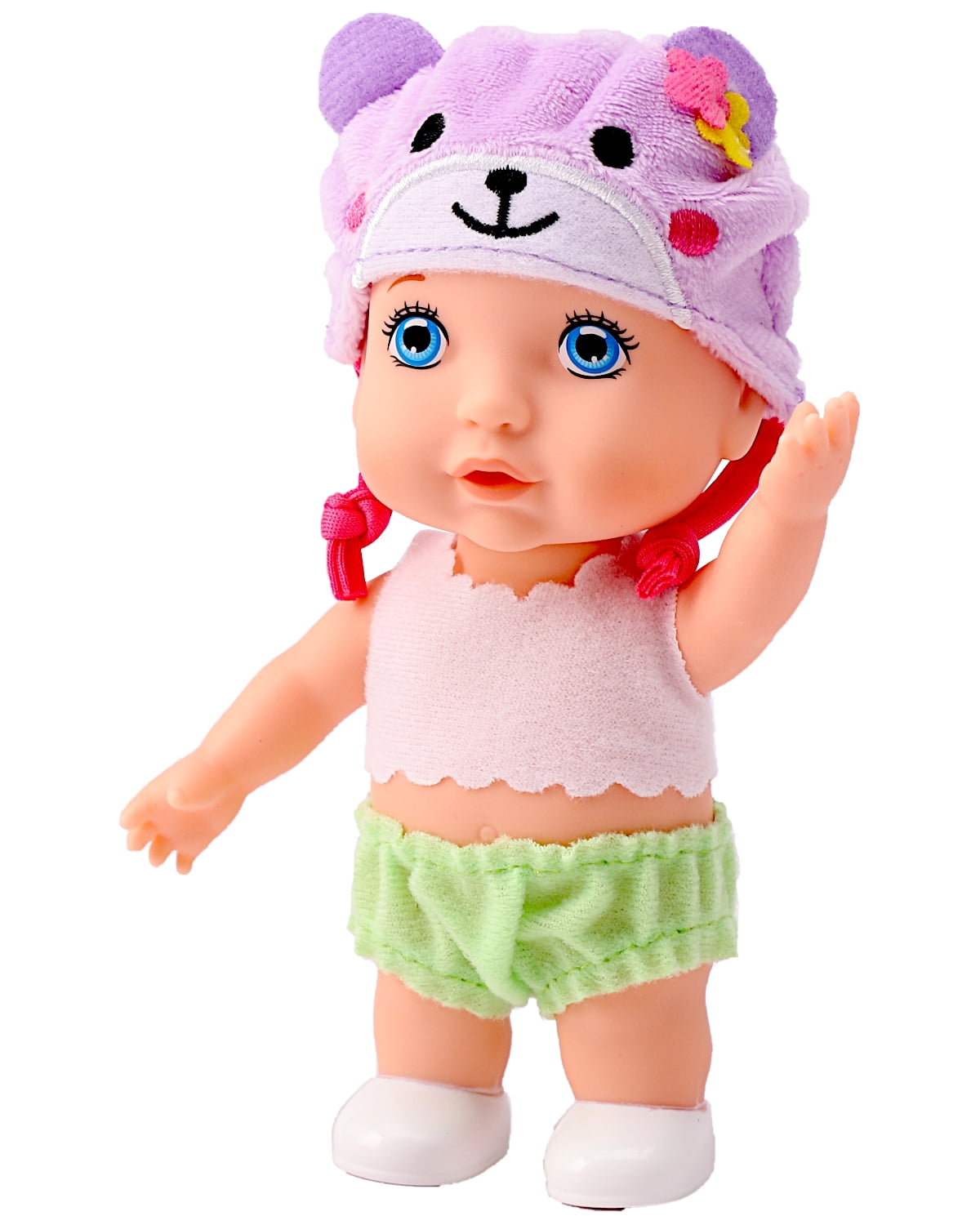 POCO DIVO Teddy Bear Hat Cherub Baby Doll, 6-inch Cute Toddler Girls Boys with Cartoon Beanie, Happy Newborn Infant Toy Kid wear Animal Cap