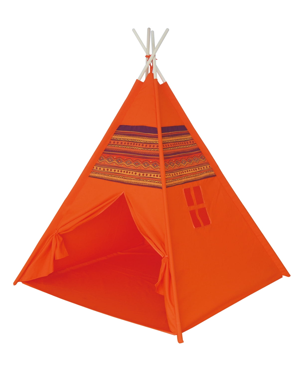 POCO DIVO Red Dirt Teepee Canvas Finish Pyramid Tent Indian Tribe Playhouse Kids Indoor Toy House Outdoor Play Tent with Wooden Poles