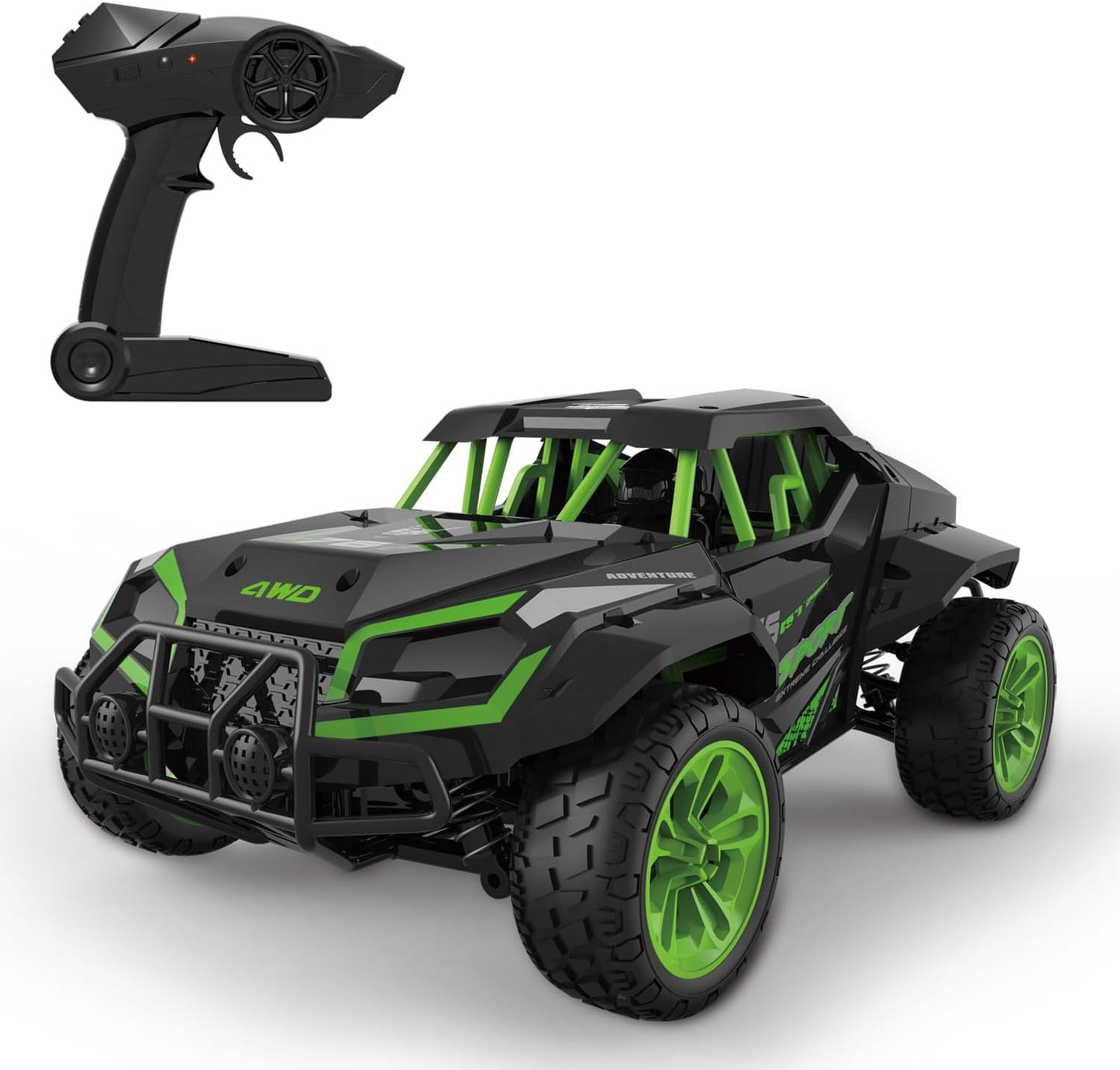 1/16 RC Off-Road 4WD Buggy, Radio Remote Control Racing Speed 25kmph Sports Vehicle, 12” All Terrain Toy LED UTV Adventure Truck with Spare Tire Perfect for Birthday and Christmas Gifts