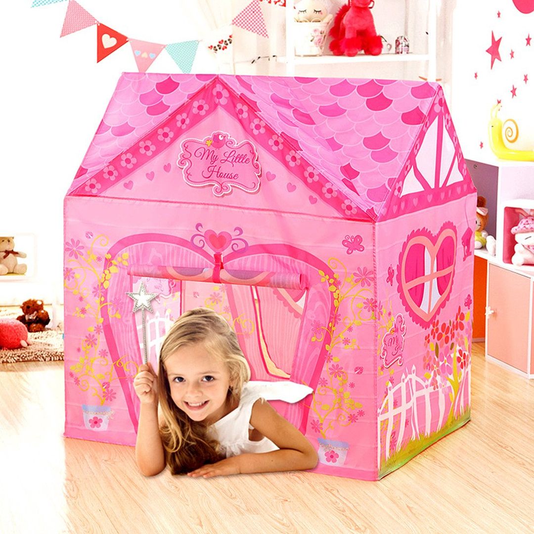 Floral Princess Castle Girls Pink Palace Play Tent Kids Pretend Fairy Playhouse