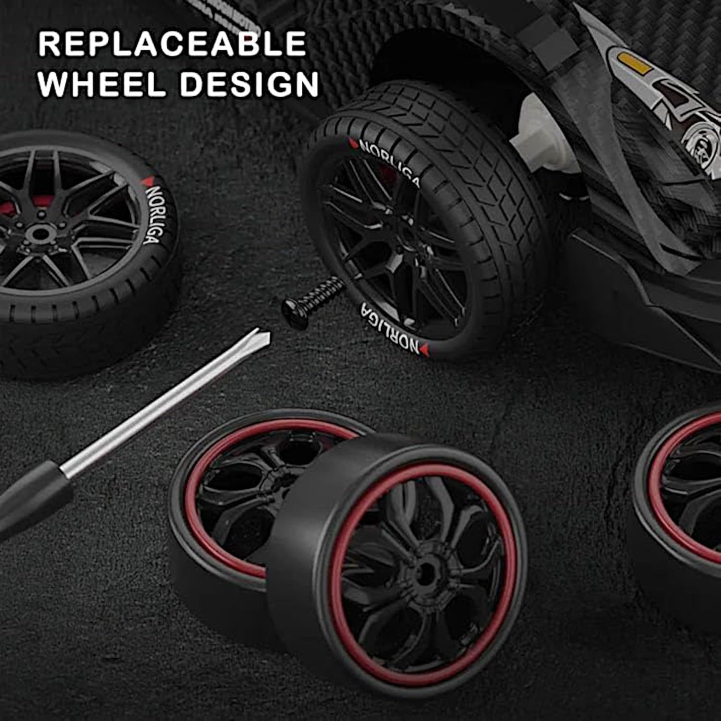 4WD Drift Racing Car, 1/14 RC Tail Wing Spoiler Racer, Radio Control High Speed 30kmph Vehicle, 12” Demo Play Sports LED Cars with Drifting Wheels and Racing Tires, Classic Gifts, Blue