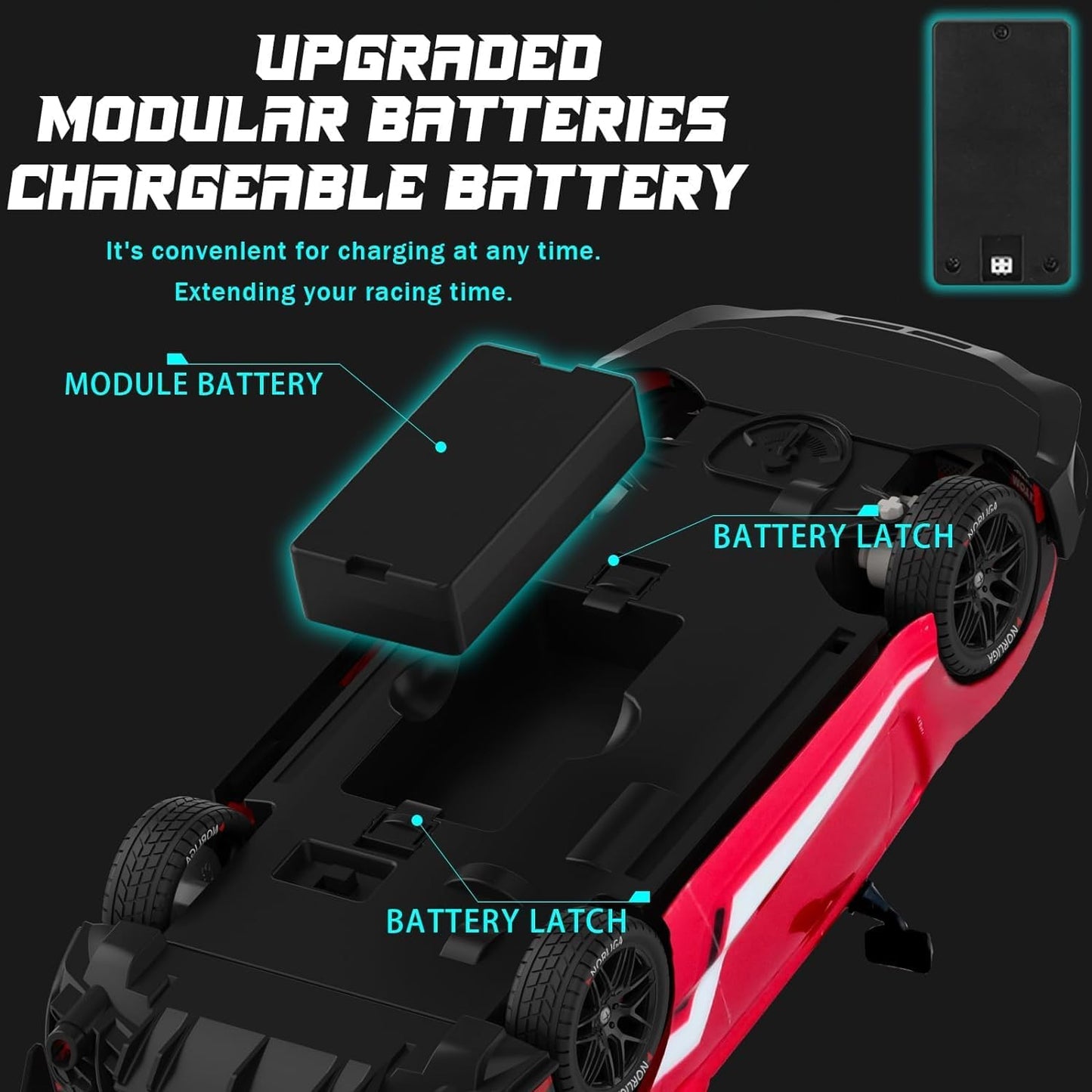 4WD Drift Racing Car, 1/14 RC Tail Wing Spoiler Racer, Radio Remote Control High Speed 30kmph Vehicle, 12” Demo Play Sports LED Cars with Drifting wheels and Racing Tires, Classic Gifts, Red