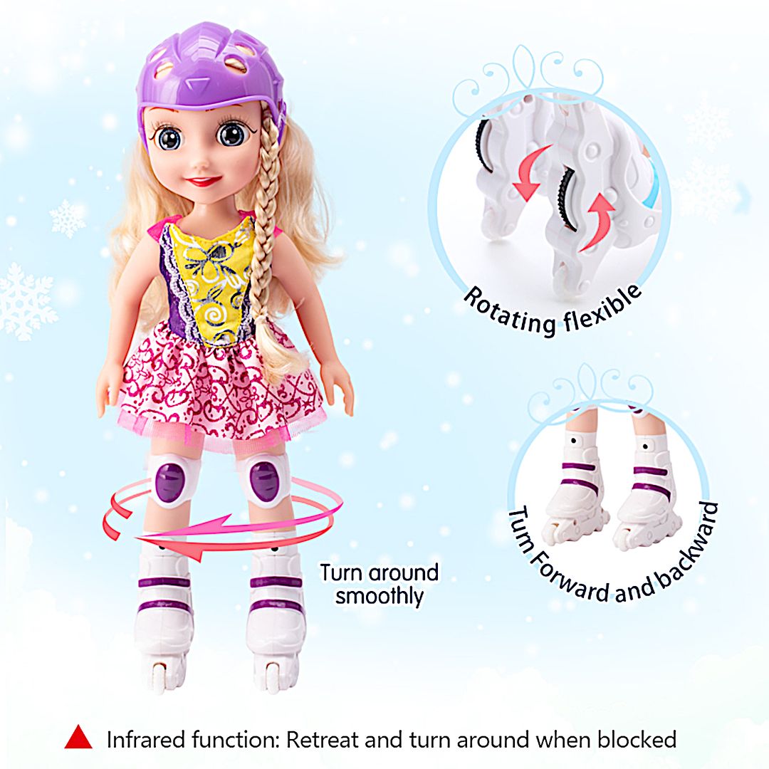 POCO DIVO Skating Princess 14" Dancing Doll Blading Skates Inline Roller Girl Interactive auto Retreat Baby Sonic Control Fashion Dress Blonde Beauty with Music