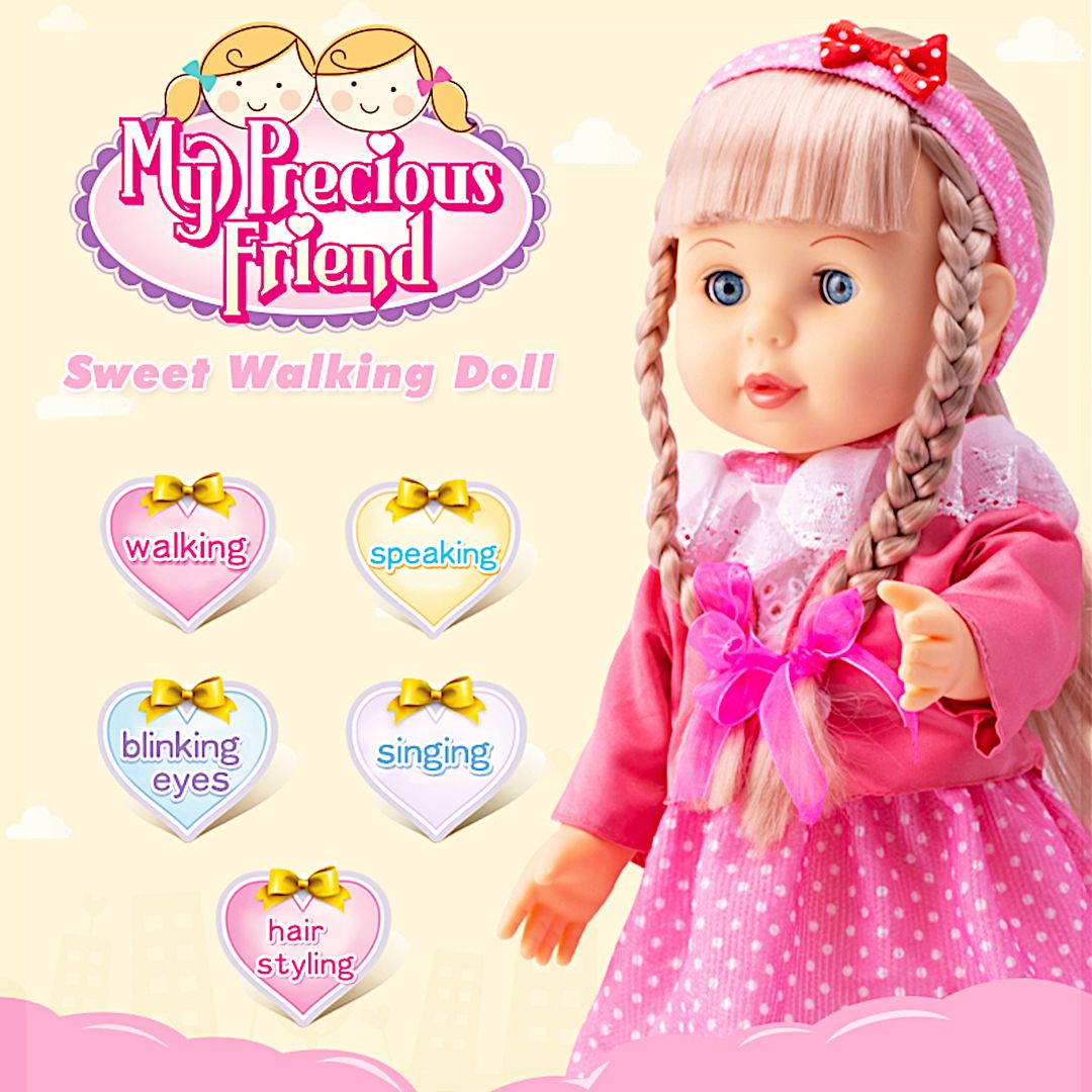 Belinda Walking Doll 17" Interactive Vinyl Dolls Sonic Control Singing Talking Cuddly Baby with Blinking Eyes