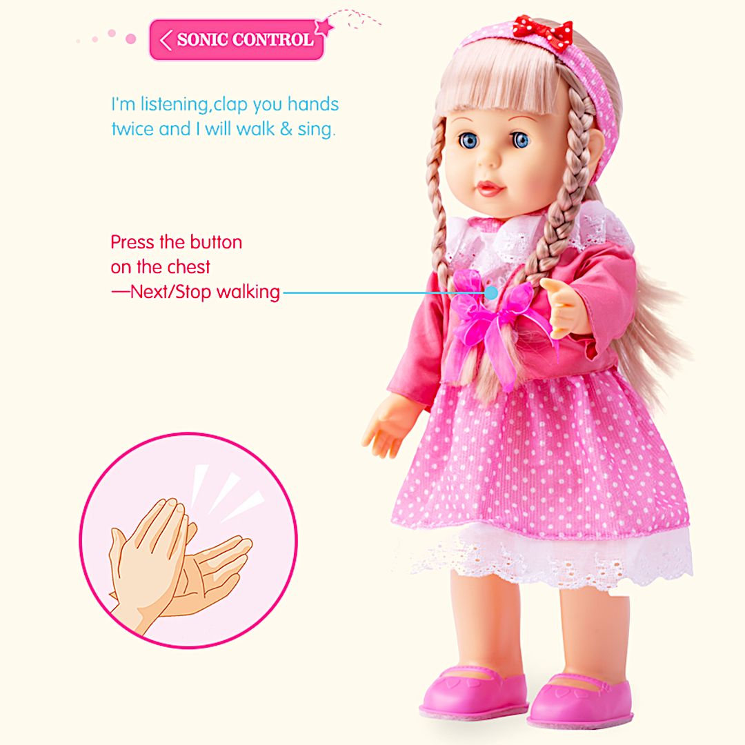 Belinda Walking Doll 17" Interactive Vinyl Dolls Sonic Control Singing Talking Cuddly Baby with Blinking Eyes