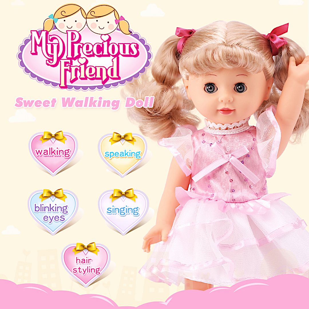 POCO DIVO Princess Walking Doll 12" Interactive Vinyl Toy Baby Sonic Control Cuddly Girl Singing Talking Blonde Fashion Beauty with Blinking Eyes