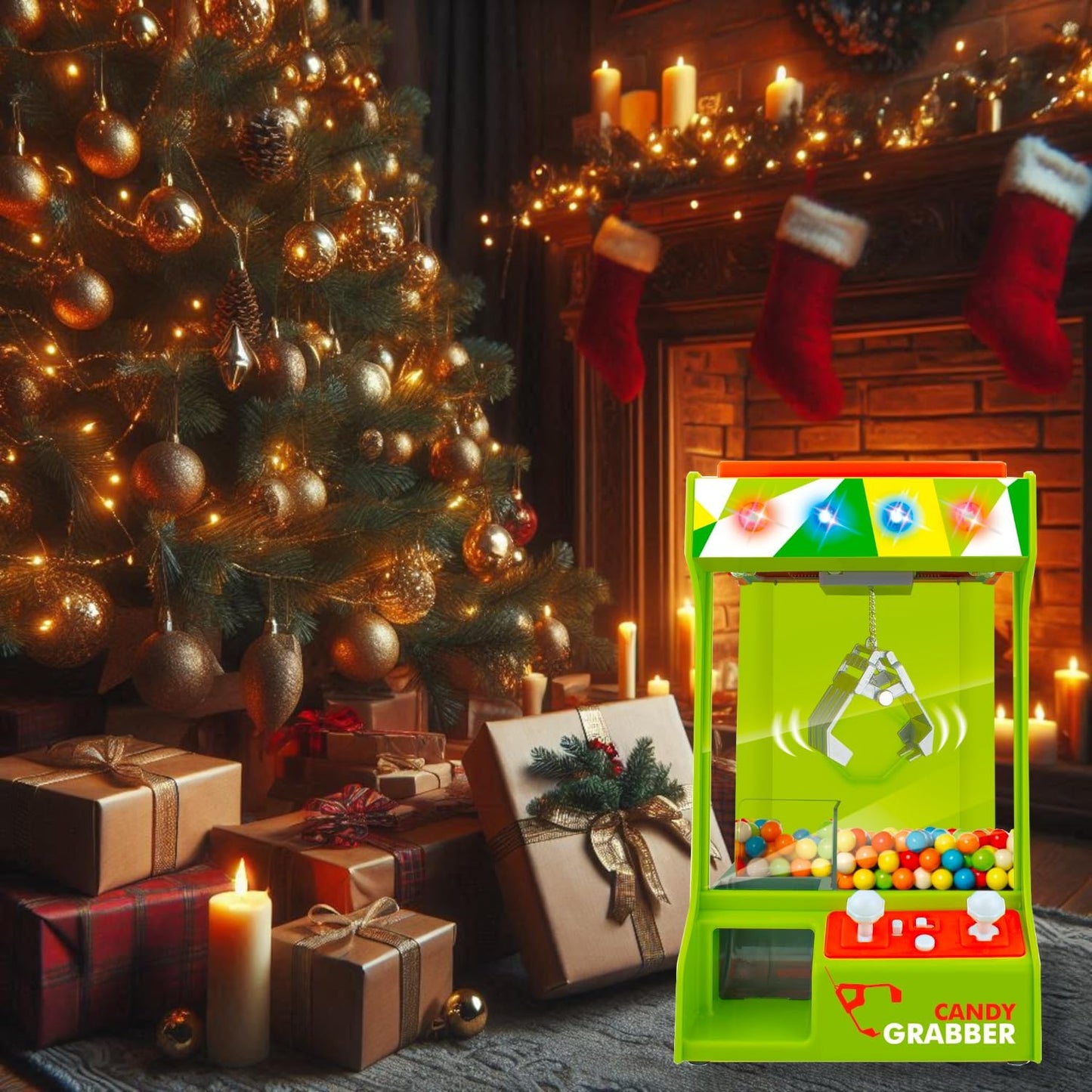 Claw Machine Arcade Grabber, Plushies Gift Candy Prize Figures Capsules Dispenser, Flashing Lights Adjustable Game Music, Battery USB Power Crane, Kids Boys Girls Classic Treats Vending Toy