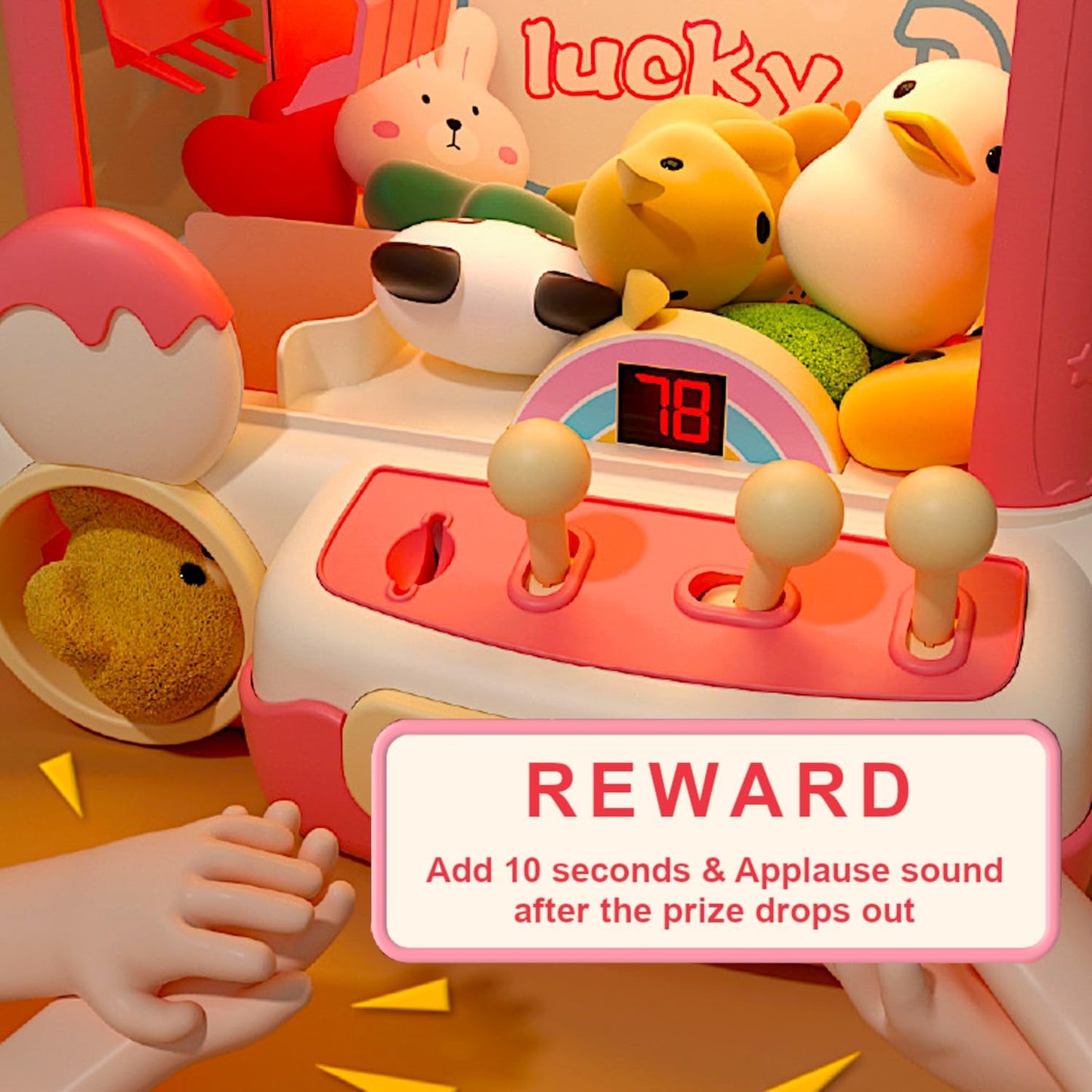 Cream Teddy Claw Machine 15" Candy Grabber, Plush Prize Treats Egg Figure Capsule Dispenser, Arcade Music Dual Power Kids Coin Slot Play, Princess Sweetie Champion Game, Girls Pink Cartoon Vending Toy