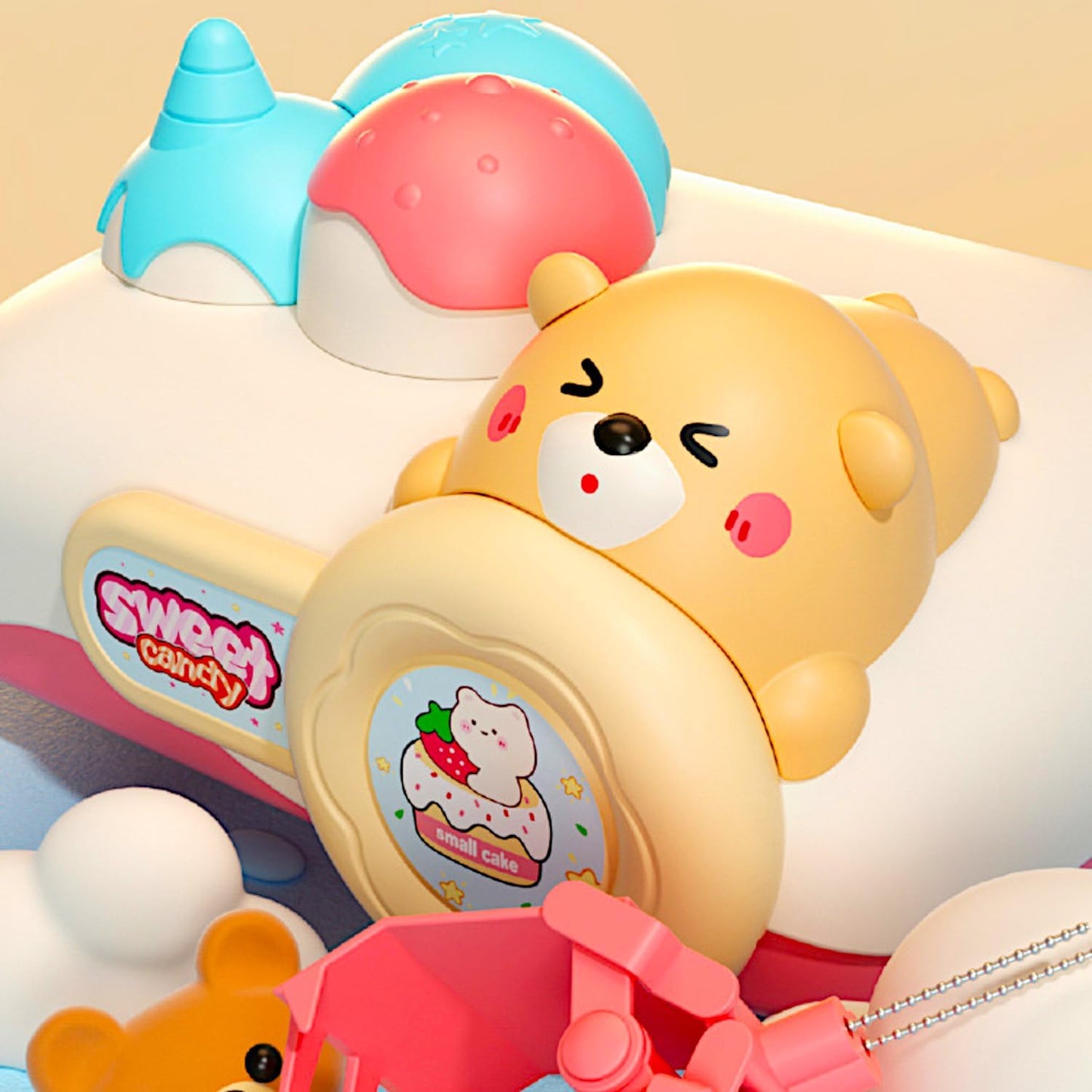 Cream Teddy Claw Machine 15" Candy Grabber, Plush Prize Treats Egg Figure Capsule Dispenser, Arcade Music Dual Power Kids Coin Slot Play, Princess Sweetie Champion Game, Girls Pink Cartoon Vending Toy