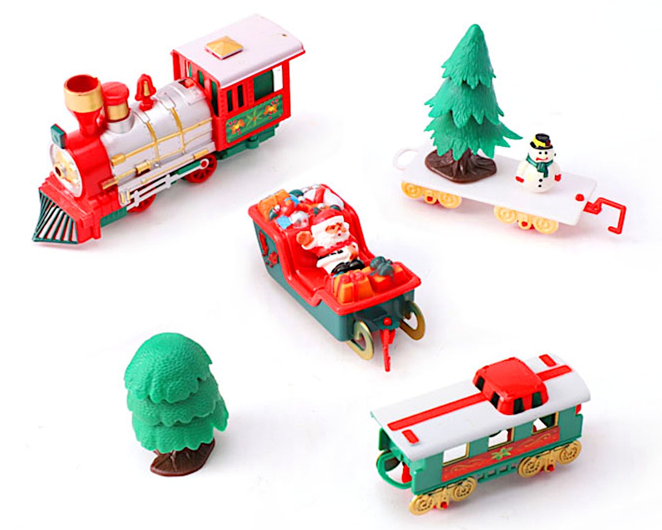 POCO DIVO Christmas Tree Music Train Set, Xmas Sounds Light Locomotive, 22pcs Electric Engine Railway Track Playset, Kids Gifts Express Cargo Toy Rail, Snowman Carriage Santa Clause Sleigh