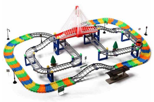 POCO DIVO Flash Suspension Bridge Railway Track Racing Road 268-Piece Highway Overpass Transportation Building Set